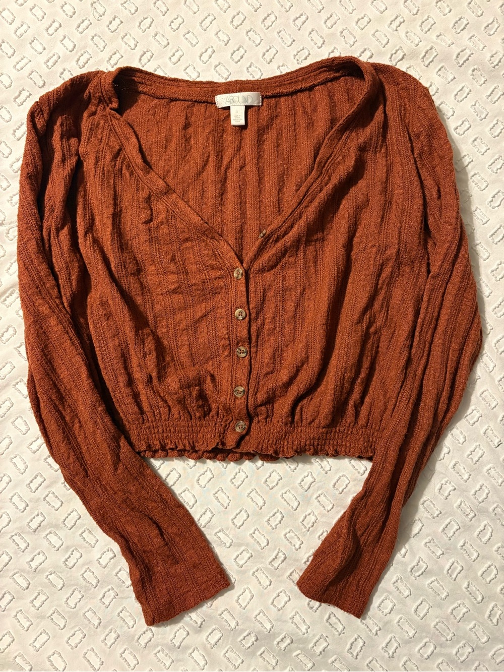 Abound Rust Button-Front Cropped Long-Sleeve Top
